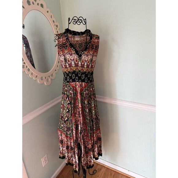 Bila Maxi Dress Womens Small Red Rayon Boho India Inspired Art To Wear Colorful - Picture 1 of 6